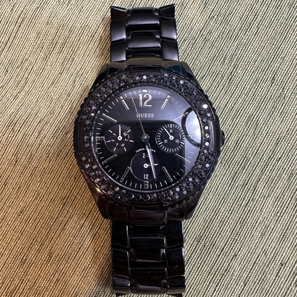 Women’s Black GUESS Watch w/Black Rhinestones
